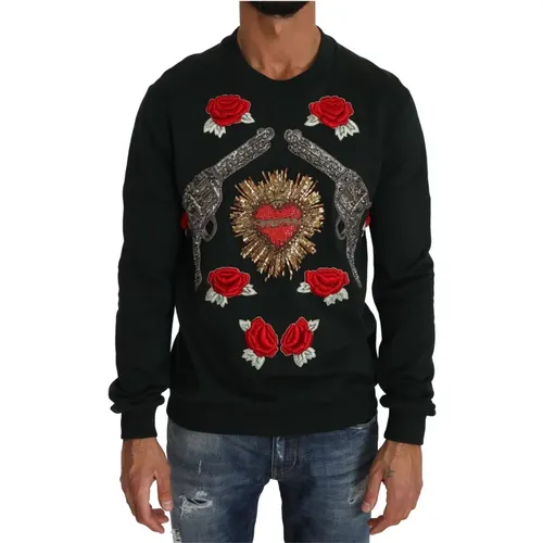 Crystal Heart Cotton Sweater , male, Sizes: L, XS, XL, S, M, 2XL - Dolce & Gabbana - Modalova