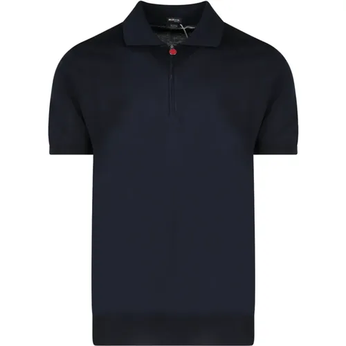 Blaues Ss24 T-Shirt mit halbem Reißverschluss und rotem Detail - Kiton - Modalova