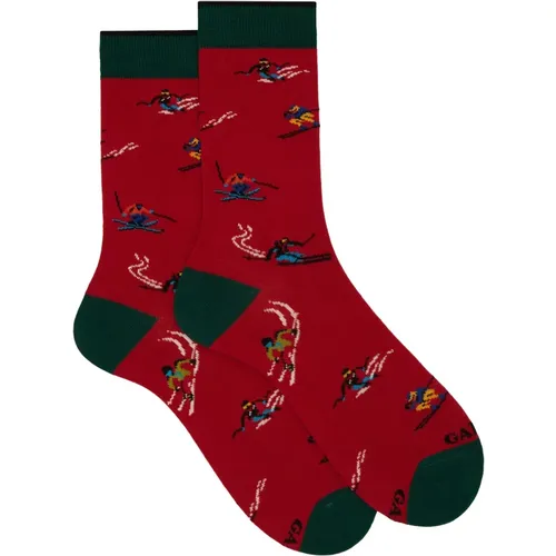 Rote Kurze Baumwollsocken mit Skifahrer Motiv - Gallo - Modalova