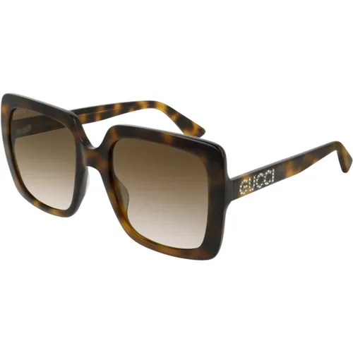 Havana/Braun Shaded Sonnenbrille , Damen, Größe: 54 MM - Gucci - Modalova