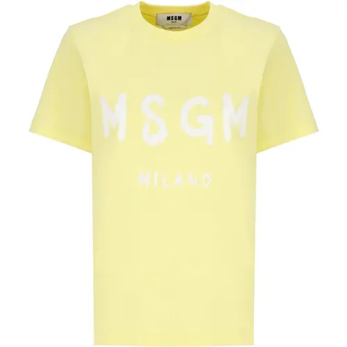 Gelbes Baumwoll T-Shirt Runder Ausschnitt Kurze Ärmel , Damen, Größe: S - Msgm - Modalova