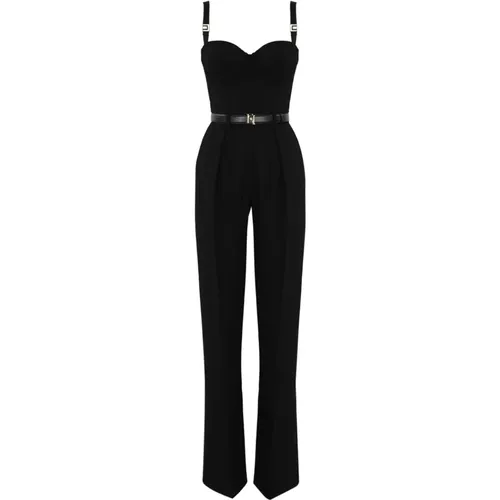 Schwarzer Krepp Herz Ausschnitt Jumpsuit , Damen, Größe: L - Elisabetta Franchi - Modalova