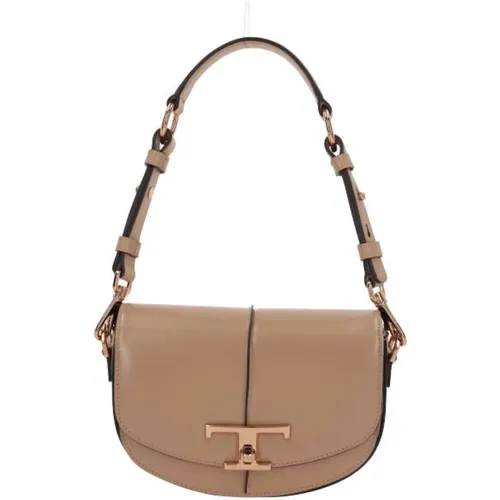 Beige Leather Shoulder Bag with Turn-Lock Closure , female, Sizes: ONE SIZE - TOD'S - Modalova