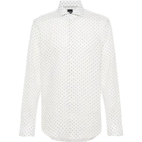 Linen White Green Pattern Shirt , male, Sizes: 2XL, XL, M - Boss - Modalova
