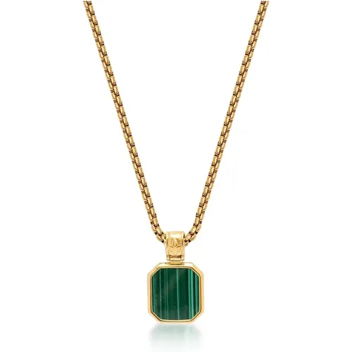 Gold Necklace with Square Malachite Pendant , Herren, Größe: 2XL - Nialaya - Modalova