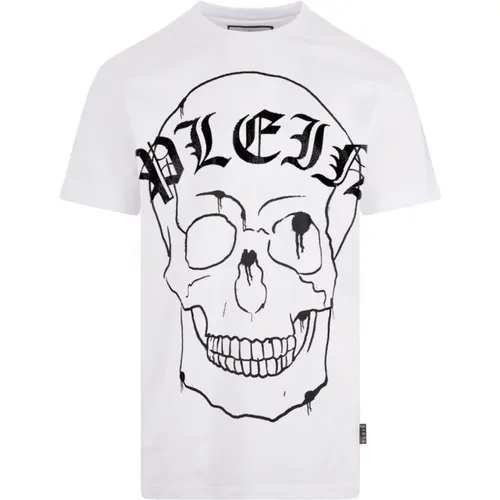 Skull Print Weißes T-Shirt Polos , Herren, Größe: L - Philipp Plein - Modalova