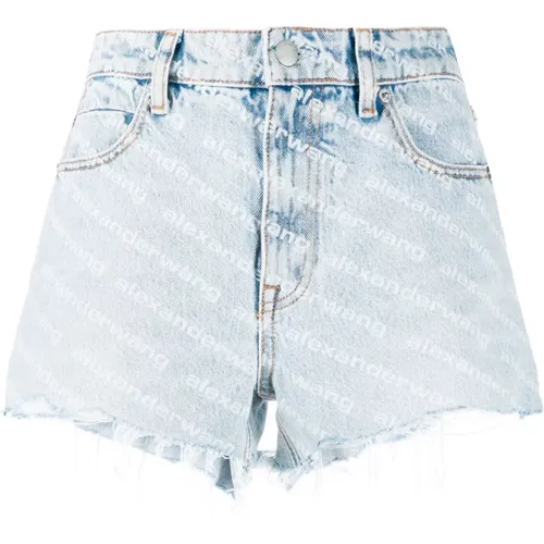 Logo Print Denim Shorts Fransige Kante , Damen, Größe: W25 - alexander wang - Modalova