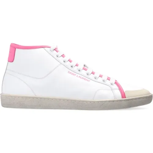 Logo Mid-Top Sneakers Weiß/Rosa , Damen, Größe: 37 EU - Saint Laurent - Modalova