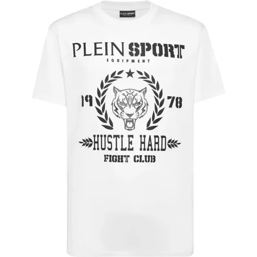 Weißes Grafik-T-Shirt Rundhalsausschnitt Kurzarm , Herren, Größe: M - Plein Sport - Modalova