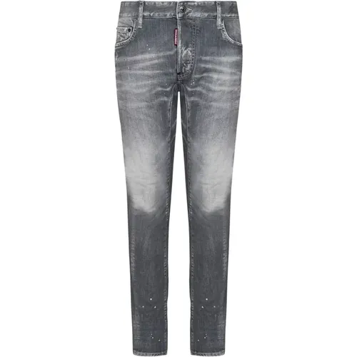 Slim-Fit Graue Used-Wash Denim Biker Jeans - Dsquared2 - Modalova