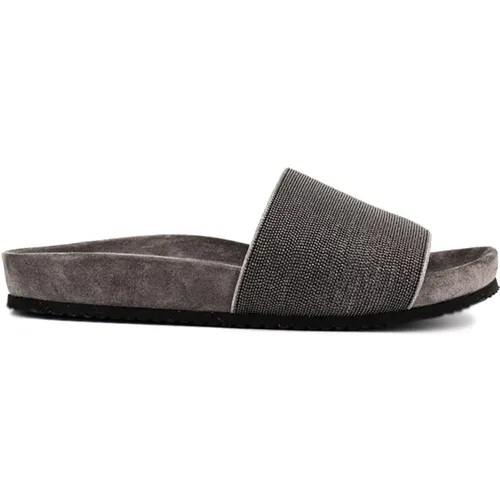 Glittering Lam Suede Sliders , female, Sizes: 5 UK, 3 UK, 5 1/2 UK, 4 UK, 6 UK - BRUNELLO CUCINELLI - Modalova