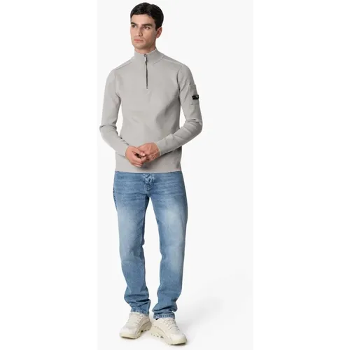 Grauer Gestrickter Halfzip Pullover Herren , Herren, Größe: L - Quotrell - Modalova