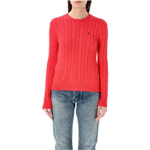 Roter Cable-Knit Rundhalspullover , Damen, Größe: L - Ralph Lauren - Modalova
