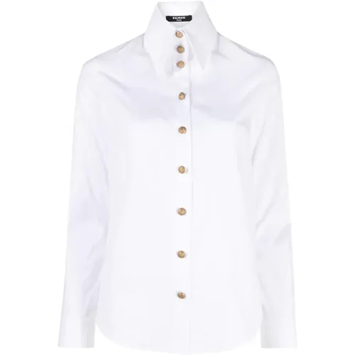 Buttoned cotton popeline shirt , female, Sizes: L - Balmain - Modalova