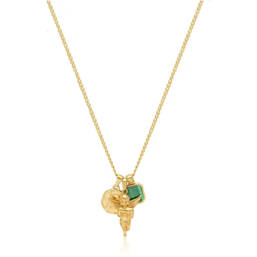 Mens Gold Talisman Necklace with Angel and Malachite Pendant , male, Sizes: L, M - Nialaya - Modalova