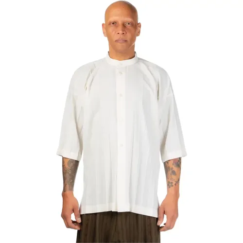 Weiße Plissierte Hemd mit Umlegekragen , Herren, Größe: L - Issey Miyake - Modalova