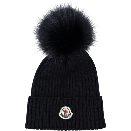 Navy Pom-Pom Beanie Hat , Damen, Größe: M - Moncler - Modalova