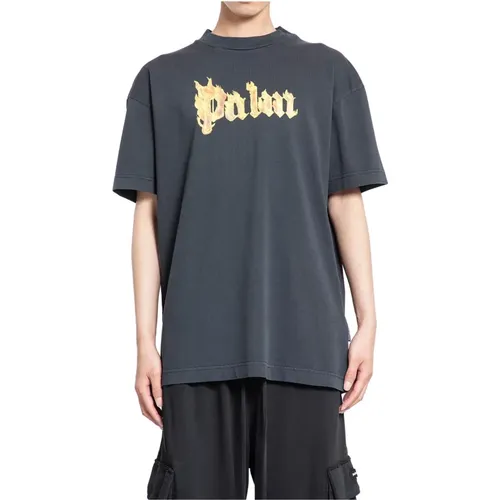 Burning Logo Tee Black Gold , male, Sizes: XL, S, M, L - Palm Angels - Modalova