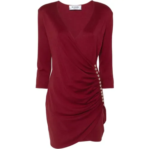 Burgundy Pleated Dress with Gold Buttons , female, Sizes: S, M, XS - Blugirl - Modalova