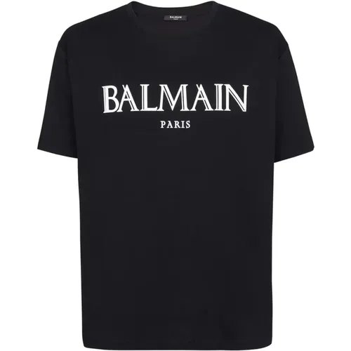 Oversized T-Shirt mit Gummi-Logo in Schwarz , Herren, Größe: 2XL - Balmain - Modalova