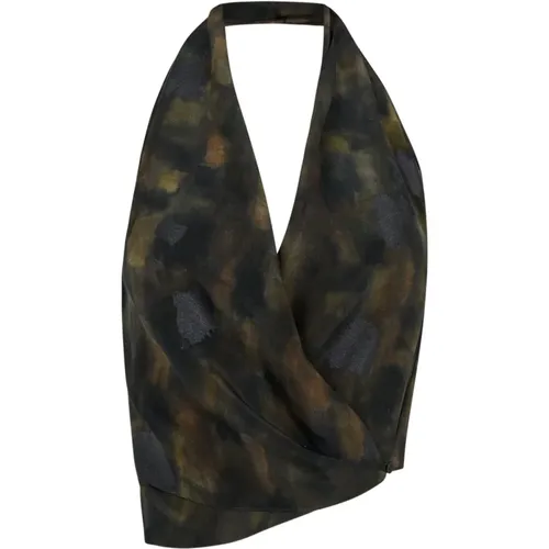Silk halter top with Klimt print , female, Sizes: L, M, S, XL - Cortana - Modalova