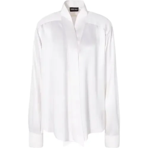 Silk Double Satin Shirt with Scarf Effect , female, Sizes: XS - Giorgio Armani - Modalova