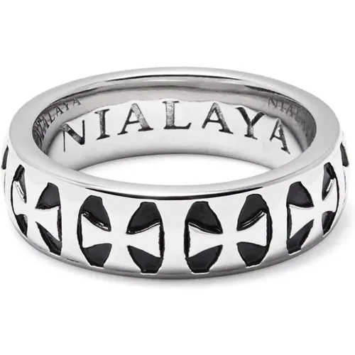 Mens Silver Iron Cross Ring , Herren, Größe: 50 MM - Nialaya - Modalova