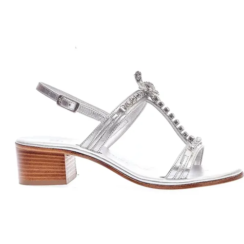 Silver Leather High Heel Sandal with Rhinestones , female, Sizes: 7 UK, 4 UK, 3 UK, 5 UK, 6 UK, 8 UK - Paola Fiorenza - Modalova