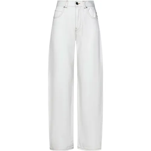 Weiße Egg Fit Jeans mit Basque-Stickerei , Damen, Größe: W28 - pinko - Modalova