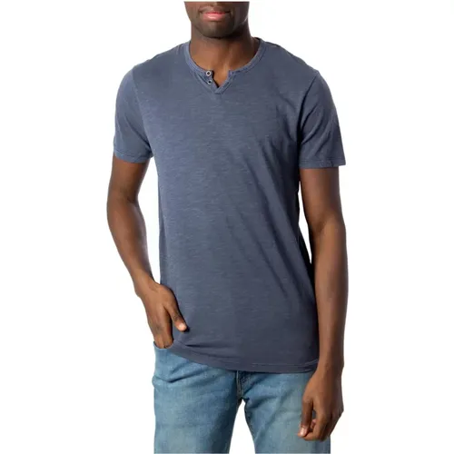 Blaues Marl Baumwoll-T-Shirt , Herren, Größe: S - jack & jones - Modalova