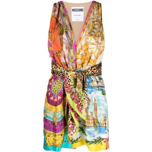MultiColour Silk Dress , female, Sizes: S, XS - Moschino - Modalova