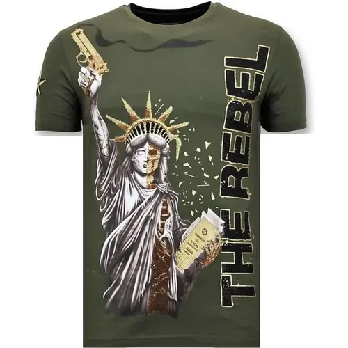 Herren T-Shirt mit Strasssteinen - The Rebel - 11-6387G , Herren, Größe: 2XL - Local Fanatic - Modalova