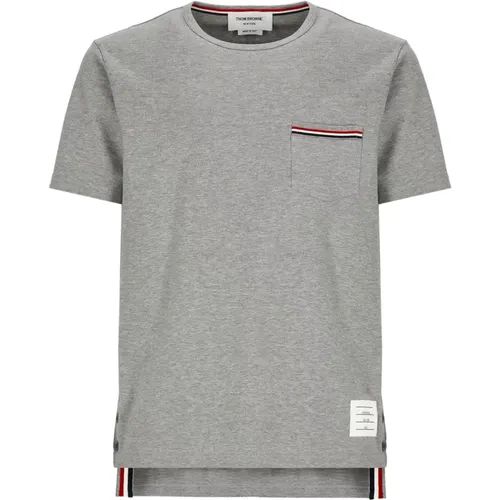 Graues Baumwoll-T-Shirt mit Kontrastdetails , Herren, Größe: L - Thom Browne - Modalova