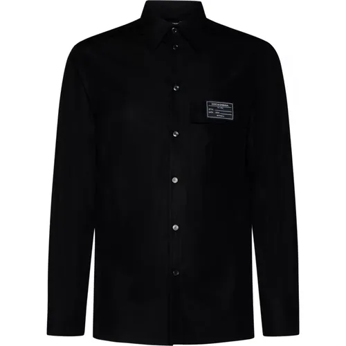 Schwarzes Baumwollhemd Logo-Patch , Herren, Größe: M - Dolce & Gabbana - Modalova