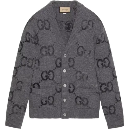 Intarsia Woll-Cardigan mit Monogramm-Muster - Gucci - Modalova