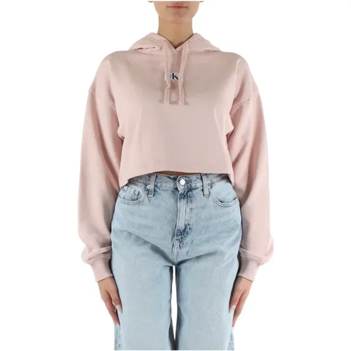 Cropped Baumwoll-Sweatshirt mit Logo-Patch - Calvin Klein Jeans - Modalova