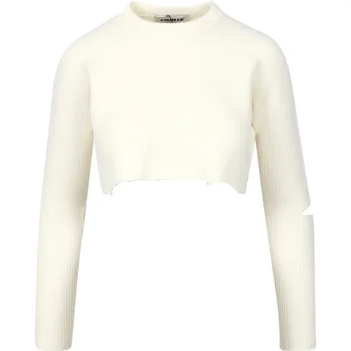 Beiger Crop Sweater mit Schlitz und Logo-Tag , Damen, Größe: L - A Paper Kid - Modalova