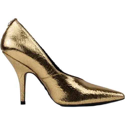 Goldene Leder Nieten Flache Schuhe - PATRIZIA PEPE - Modalova