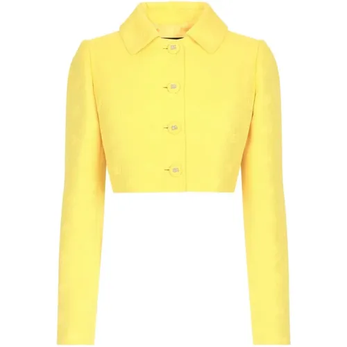 Monogram Jacquard Cropped Jacket , female, Sizes: XS, S - Dolce & Gabbana - Modalova