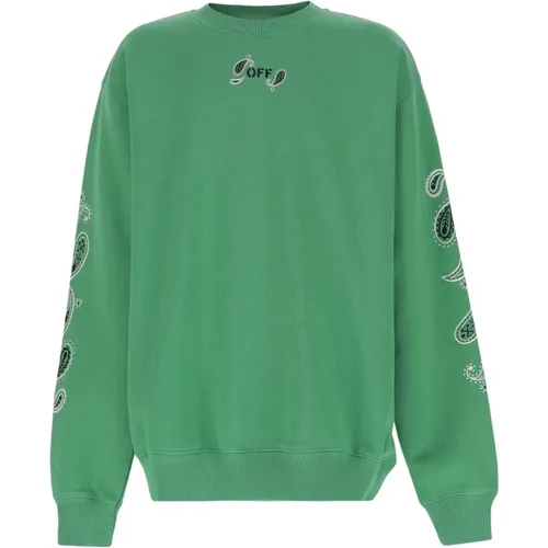 Grüner Sweatshirt mit Diagonalem Muster und Logo-Detail - Off White - Modalova