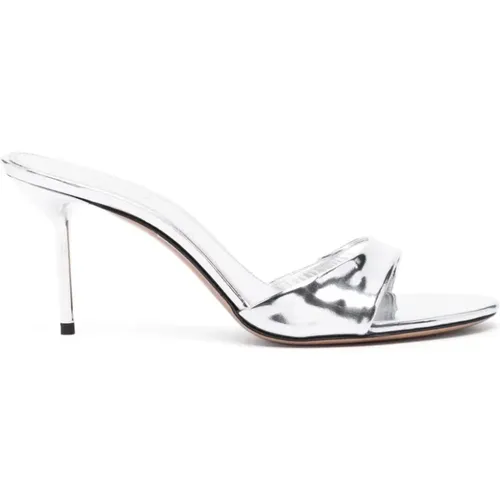 Silver Mirrored Leather Mule Sandals , female, Sizes: 3 UK - Paris Texas - Modalova