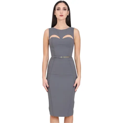 Grey Midi Dress with Cut Out , female, Sizes: M, L, XL, S, XS - Elisabetta Franchi - Modalova