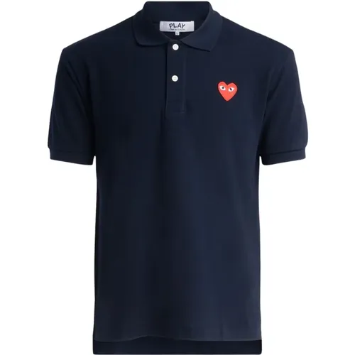 Navyblaues Polo-Shirt mit rotem Herz - Comme des Garçons Play - Modalova