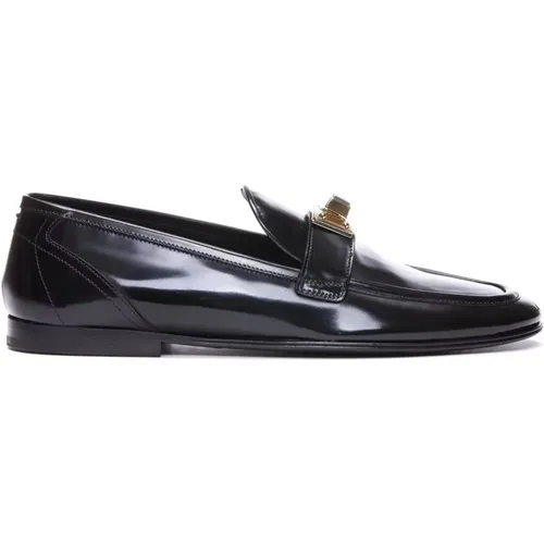 Leather Loafers with Gold Logo Detail , male, Sizes: 6 1/2 UK - Dolce & Gabbana - Modalova