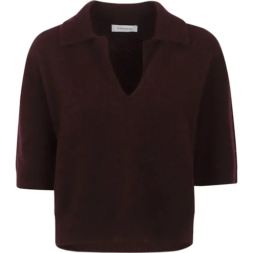 Cashmere Silk Blend Bordeaux T-shirts Polos , female, Sizes: M - Laneus - Modalova