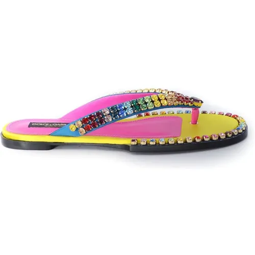 Colorful Crystal Embellished Slides , female, Sizes: 8 UK - Dolce & Gabbana - Modalova