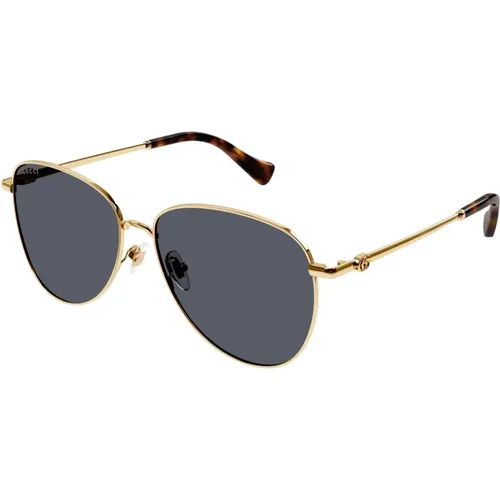 Havana Gold/Grey Sonnenbrillen , Damen, Größe: 60 MM - Gucci - Modalova