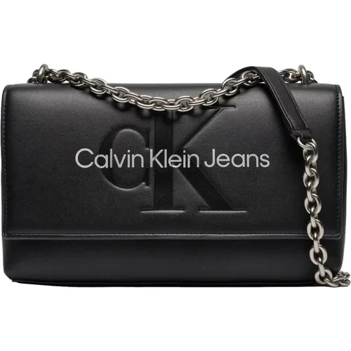 Stilvolle Bedruckte Schultertasche mit Clip-Verschluss , Damen, Größe: ONE Size - Calvin Klein Jeans - Modalova