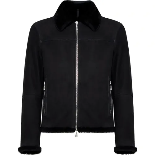 Schwarze Shearling-Lederjacke - Tagliatore - Modalova