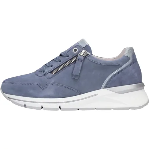 Blaue Wildleder Low Sneaker Comfort Kollektion , Damen, Größe: 42 1/2 EU - Gabor - Modalova